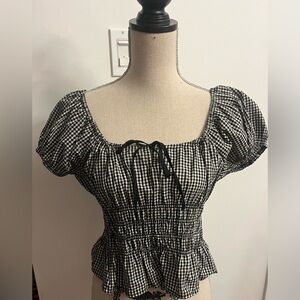 Anthropologie Maison d’ Amelie Black and White Gingham Ruffle Crop Top NWT